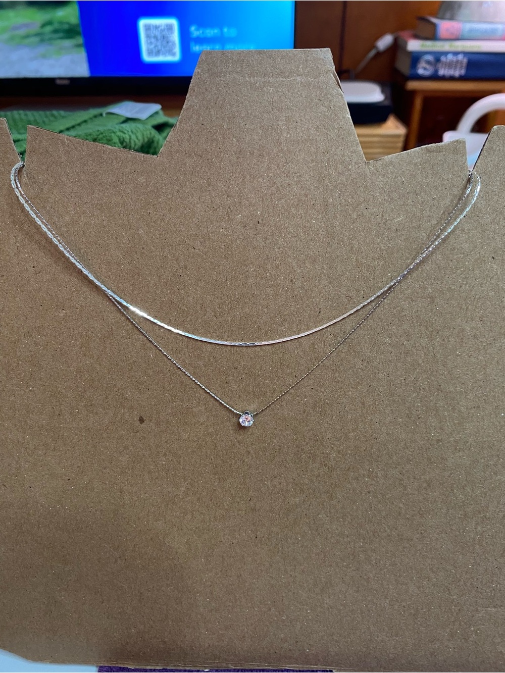 Delicate Silvertone Chain and Delicate Stainless Steel with CZ pendant necklace.